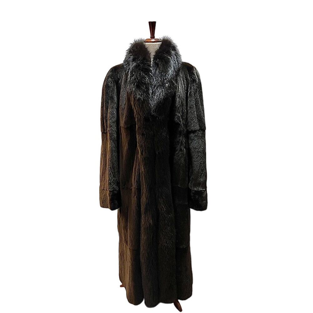 Zinman 52" Full Length Sheared Mink Fur Full Leather Reversible Coat 14 BRN/BLK
